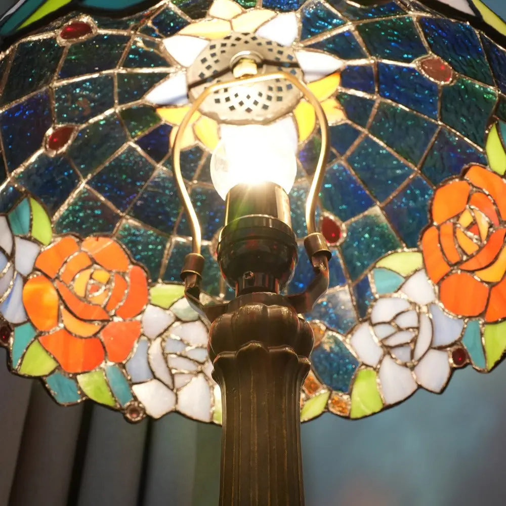 12inch Stained Glass Country Rose Lampshade Vintage Tiffany Desk Lamp - CTL