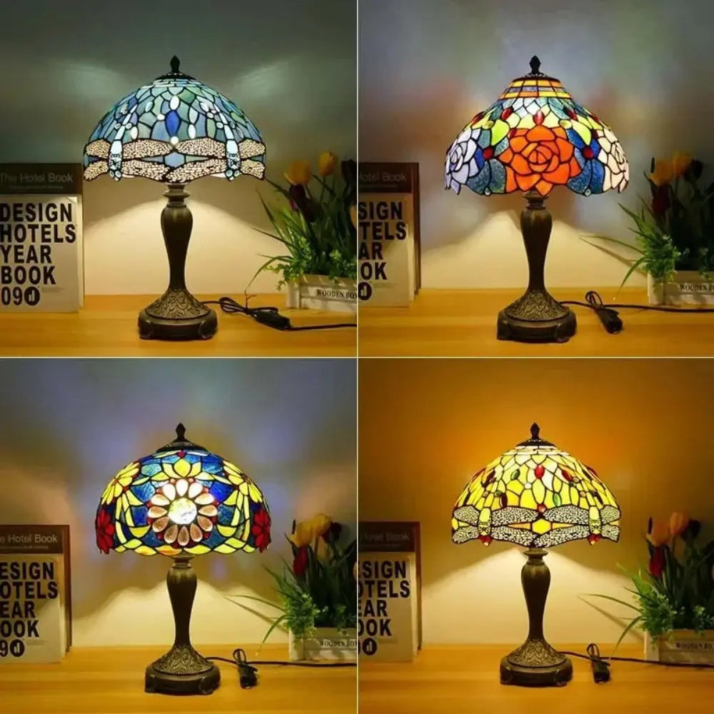 12inch Tiffany Table Lamp Dragonfly Lampshade Stained Glass Desk Light - CTL