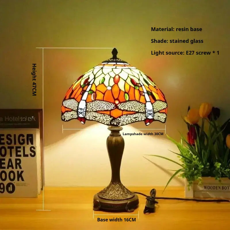 12inch Tiffany Table Lamp Dragonfly Lampshade Stained Glass Desk Light - CTL