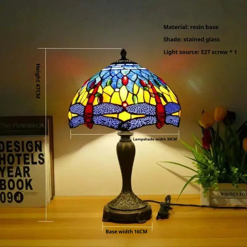 12inch Tiffany Table Lamp Dragonfly Lampshade Stained Glass Desk Light - CTL