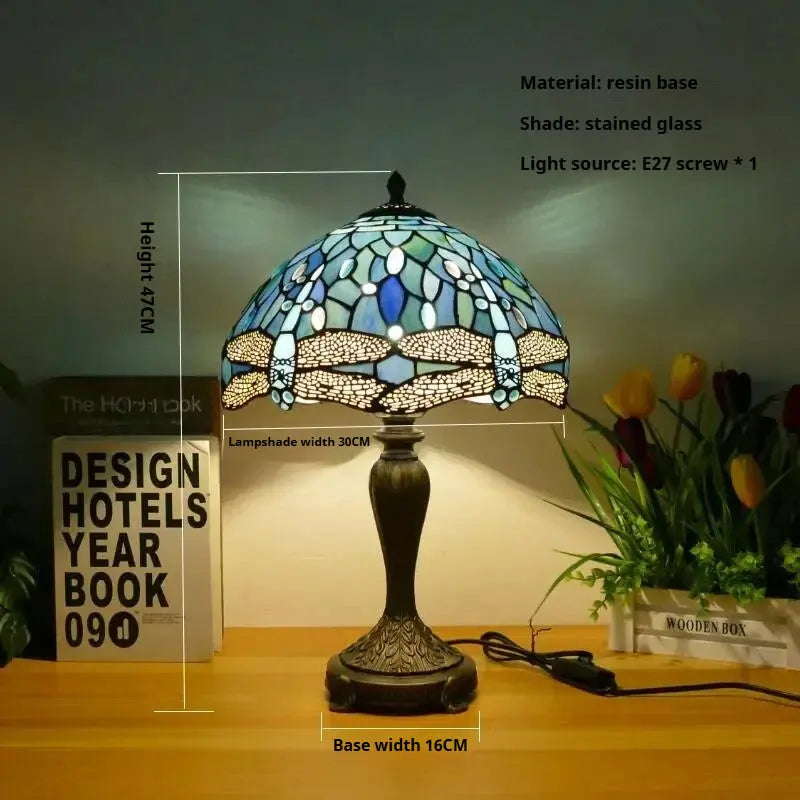 12inch Tiffany Table Lamp Dragonfly Lampshade Stained Glass Desk Light - CTL