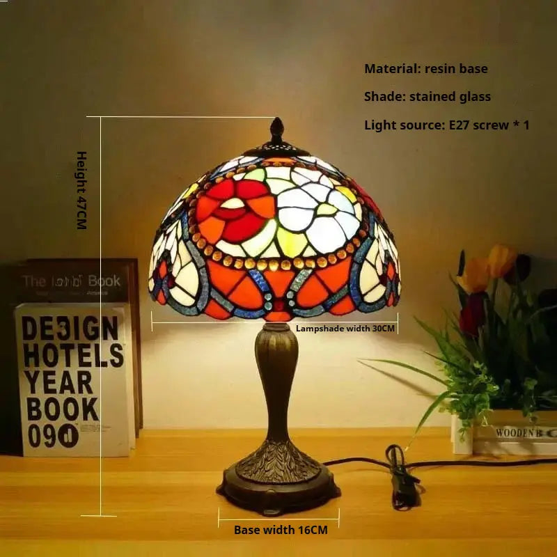 12inch Tiffany Table Lamp Dragonfly Lampshade Stained Glass Desk Light - CTL