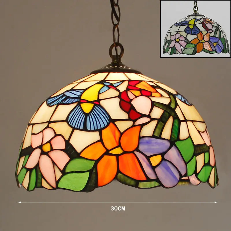12inch Stained Glass Flower Lampshade Hummingbird Tiffany Lamp Pendant Light - CTL