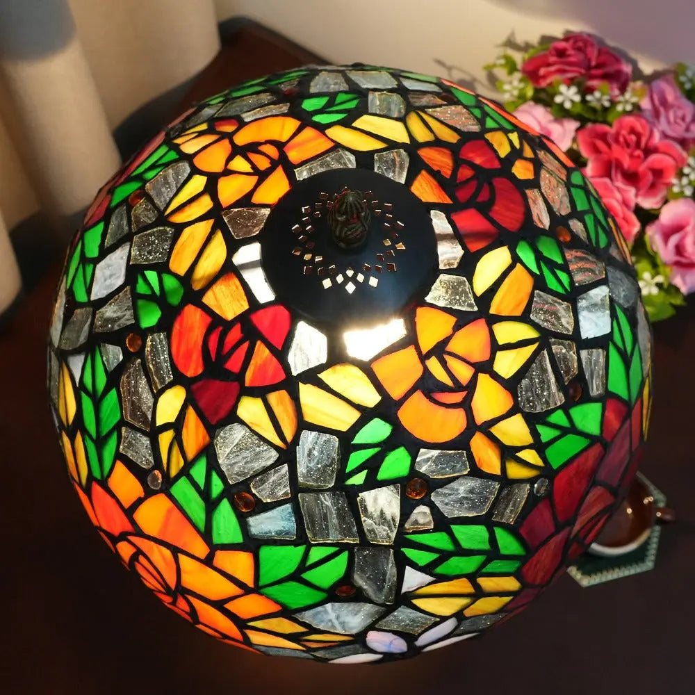 12inch Stained Glass Gorgeous Rose Lampshade Vintage Tiffany Table Lamp - CTL
