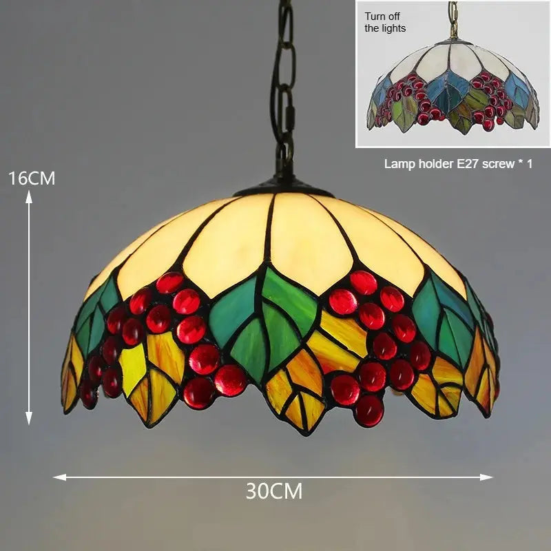 12inch Stained Glass Hanging Light Curved Grapes Lampshade Tiffany Pendant Lamp - CTL