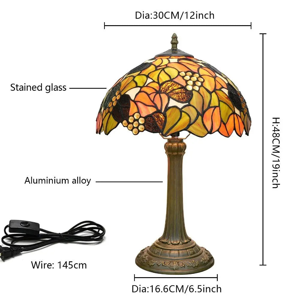 12inch Stained Glass Maple Leaf Beads Lampshade Vintage Tiffany Table Lamp - CTL