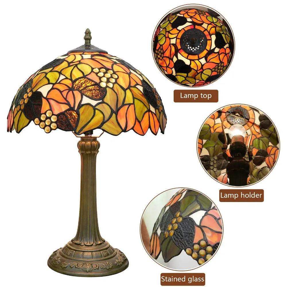 12inch Stained Glass Maple Leaf Beads Lampshade Vintage Tiffany Table Lamp - CTL