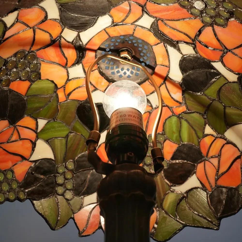 12inch Stained Glass Maple Leaf Beads Lampshade Vintage Tiffany Table Lamp - CTL