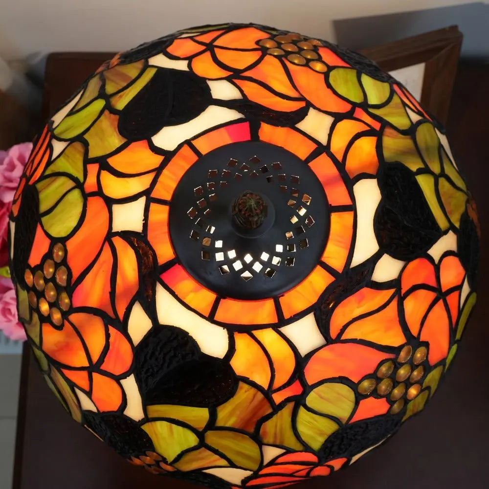 12inch Stained Glass Maple Leaf Beads Lampshade Vintage Tiffany Table Lamp - CTL