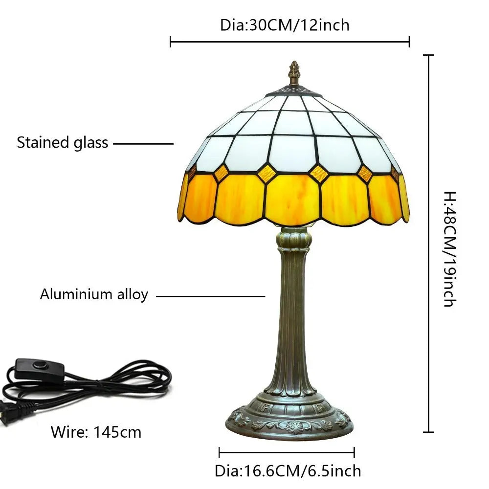 12inch Stained Glass Orange Plaid Lampshade Vintage Tiffany Desk Lamp - CTL