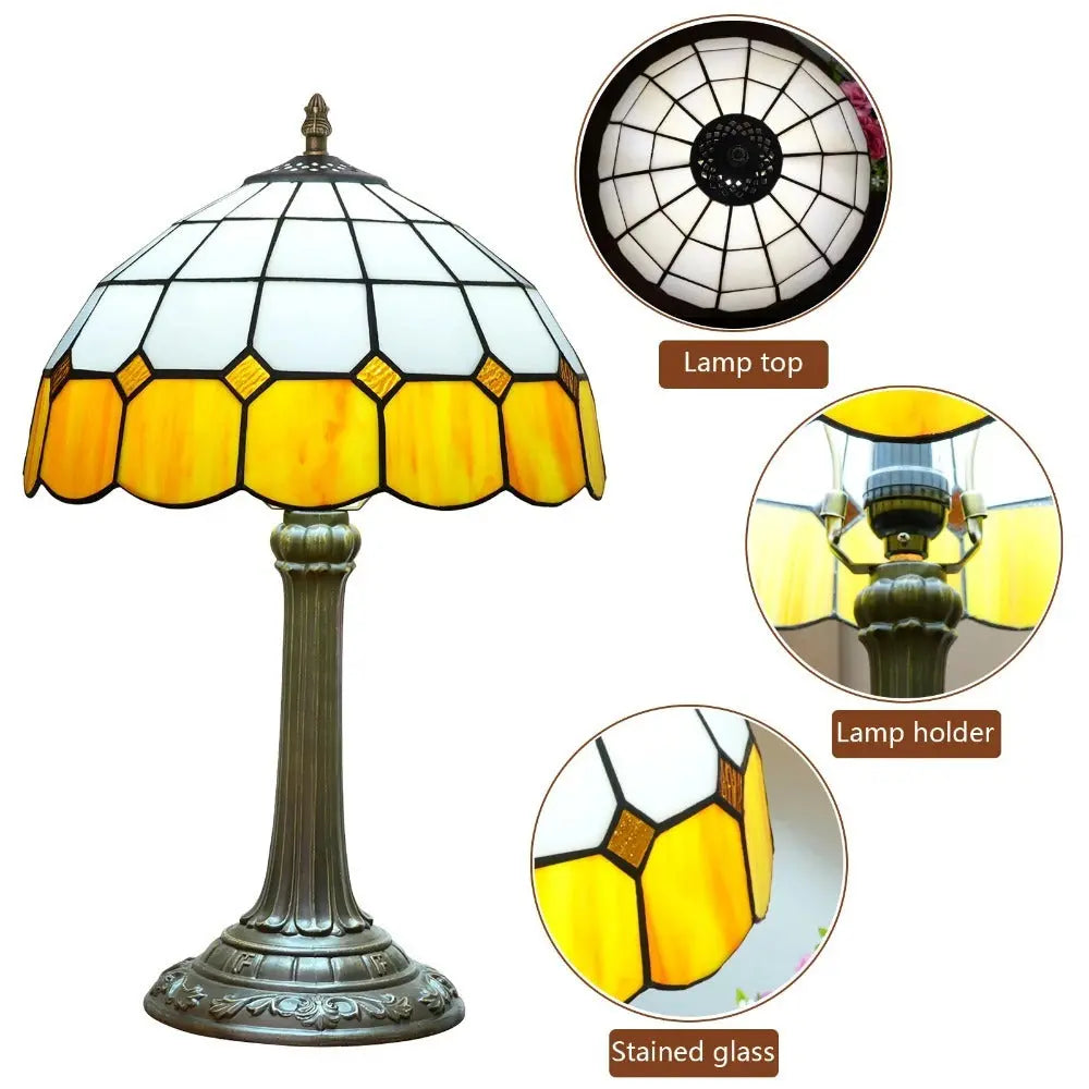 12inch Stained Glass Orange Plaid Lampshade Vintage Tiffany Desk Lamp - CTL
