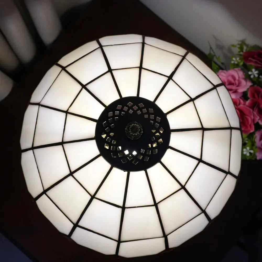 12inch Stained Glass Orange Plaid Lampshade Vintage Tiffany Desk Lamp - CTL