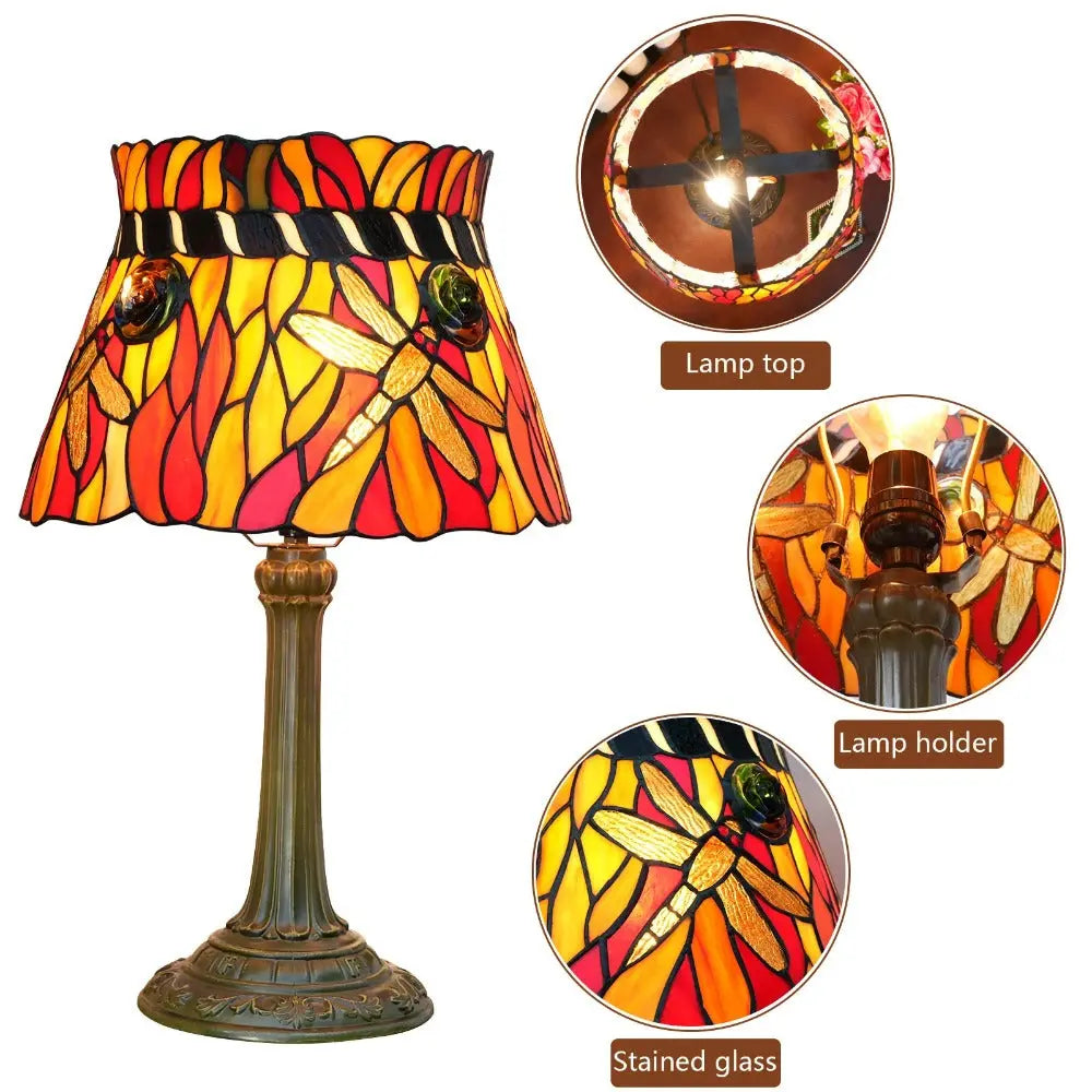 12inch Stained Glass Orange-red Dragonfly Lampshade Table Tiffany Lamps for Sale - CTL