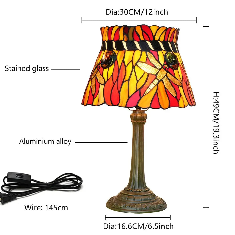 12inch Stained Glass Orange-red Dragonfly Lampshade Table Tiffany Lamps for Sale - CTL
