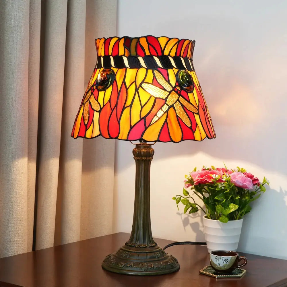 12inch Stained Glass Orange-red Dragonfly Lampshade Table Tiffany Lamps for Sale - CTL