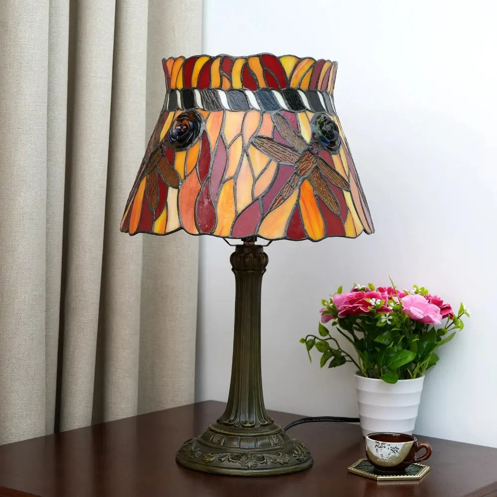 12inch Stained Glass Orange-red Dragonfly Lampshade Table Tiffany Lamps for Sale - CTL