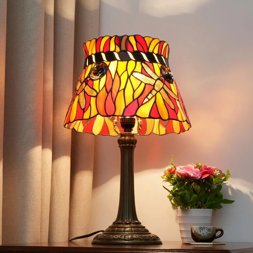 12inch Stained Glass Orange-red Dragonfly Lampshade Table Tiffany Lamps for Sale - CTL