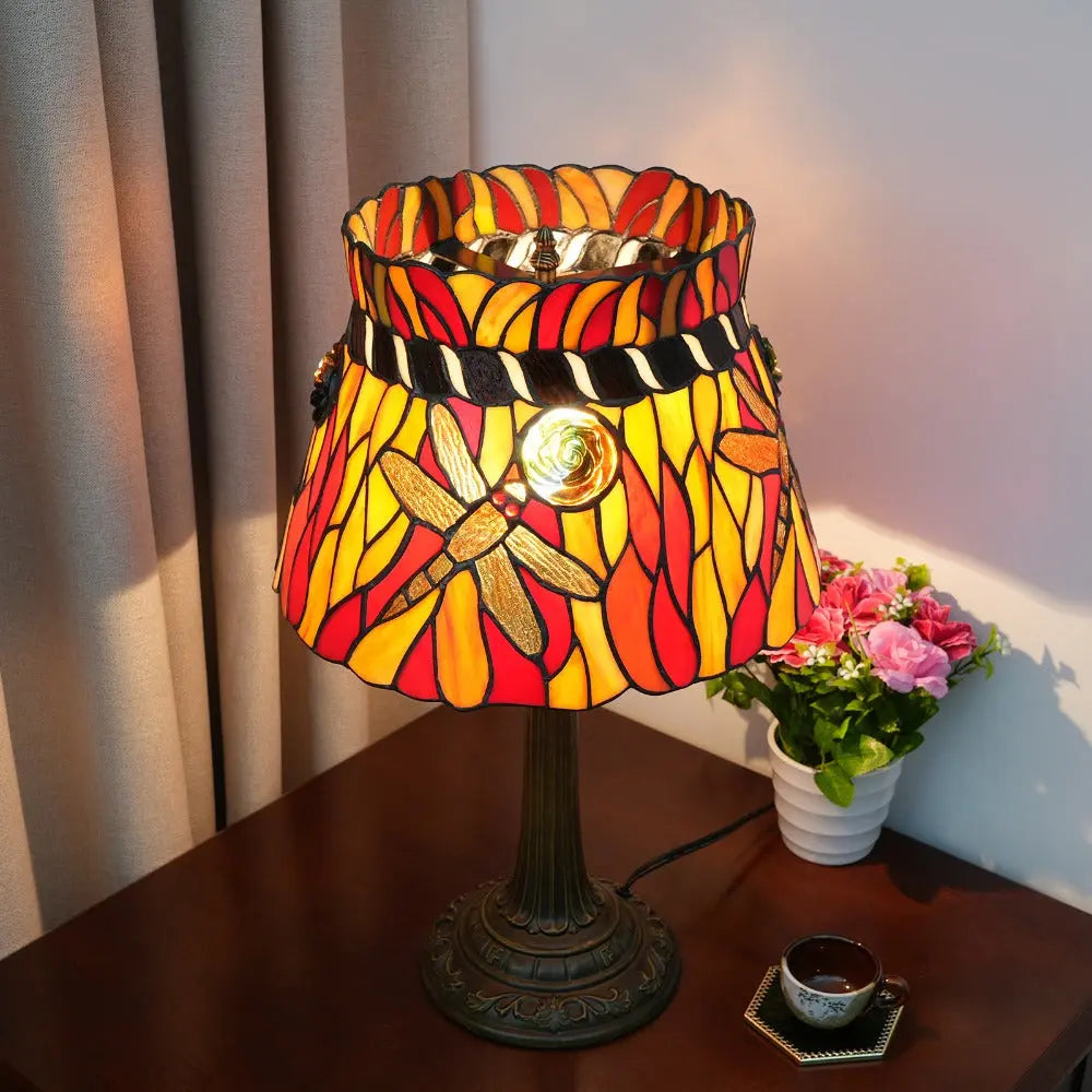 12inch Stained Glass Orange-red Dragonfly Lampshade Table Tiffany Lamps for Sale - CTL