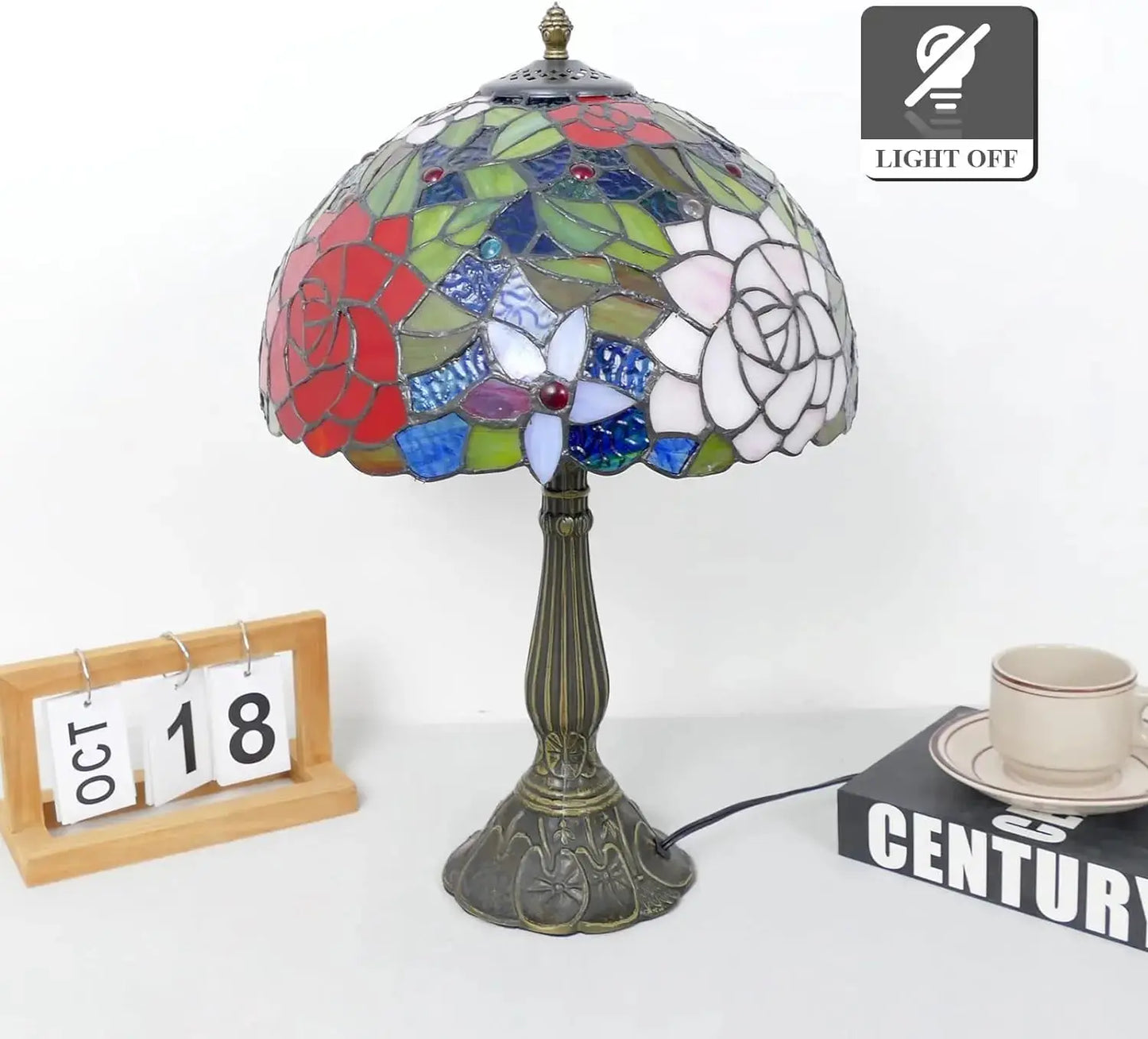 12inch Stained Glass Pastoral Floral Lampshade Tiffany Vintage Desk Lamp - CTL