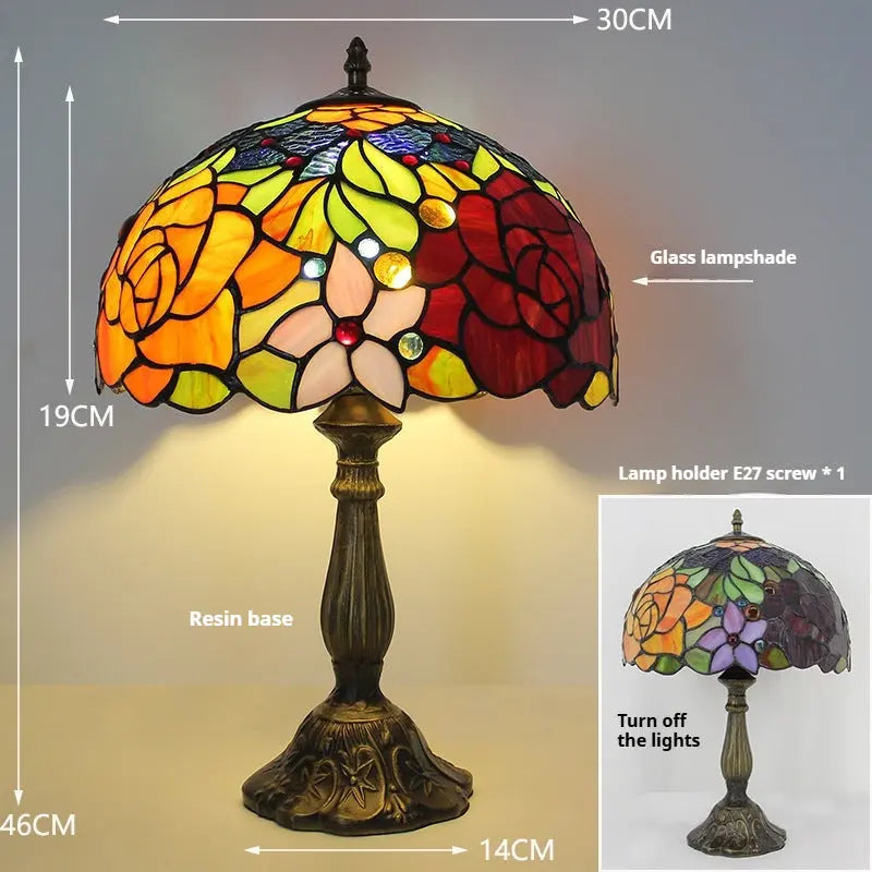 12inch Stained Glass Pastoral Floral Lampshade Tiffany Vintage Desk Lamp - CTL