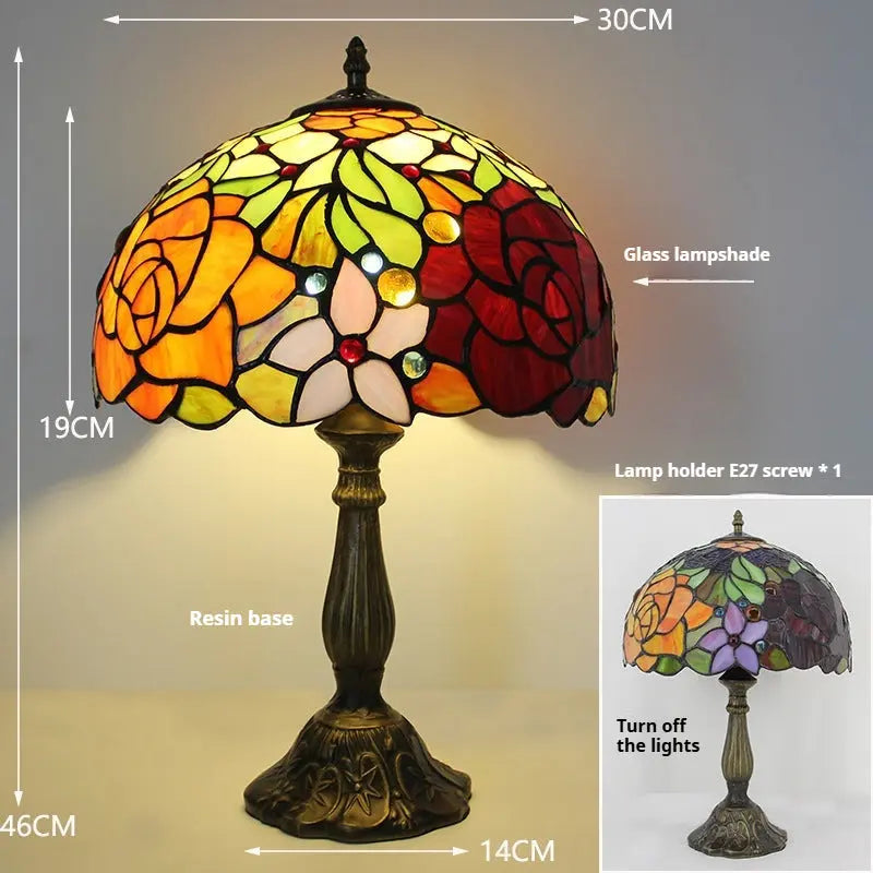 12inch Stained Glass Pastoral Floral Lampshade Tiffany Vintage Desk Lamp - CTL