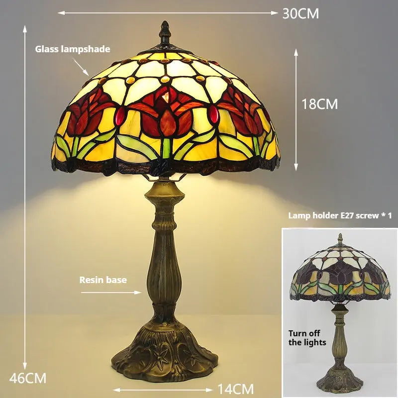 12inch Stained Glass Pastoral Floral Lampshade Tiffany Vintage Desk Lamp - CTL