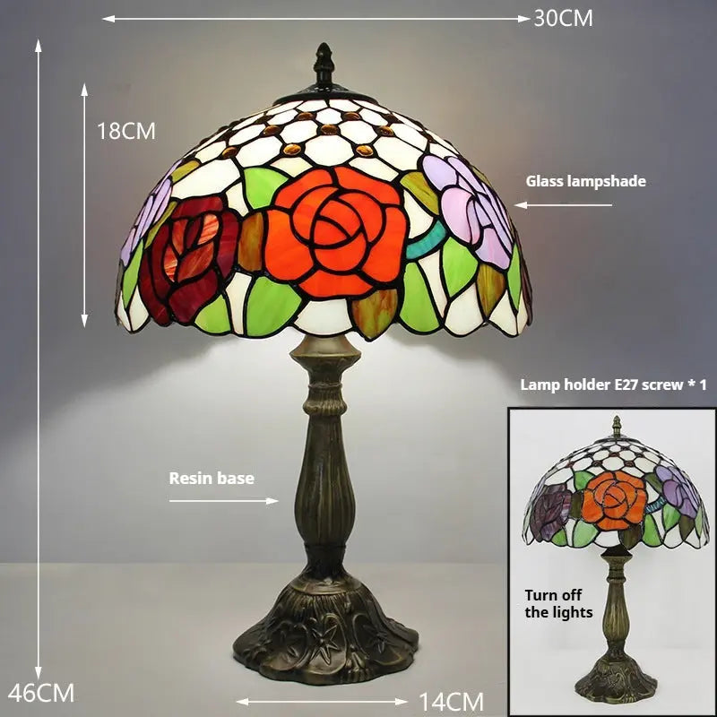 12inch Stained Glass Pastoral Floral Lampshade Tiffany Vintage Desk Lamp - CTL