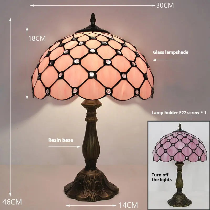 12inch Stained Glass Pastoral Floral Lampshade Tiffany Vintage Desk Lamp - CTL