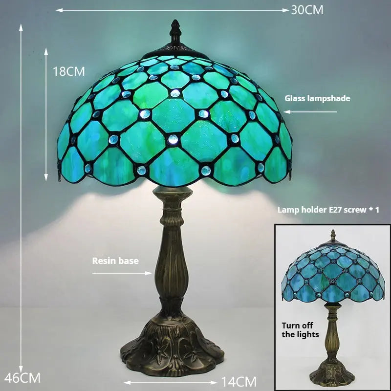 12inch Stained Glass Pastoral Floral Lampshade Tiffany Vintage Desk Lamp - CTL