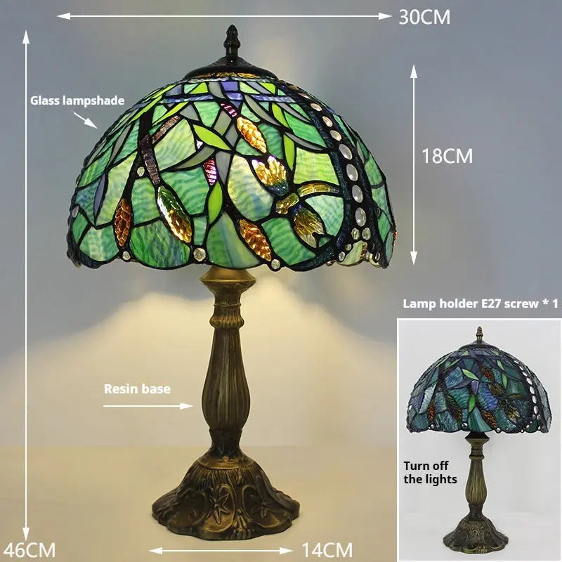 12inch Stained Glass Pastoral Floral Lampshade Tiffany Vintage Desk Lamp - CTL