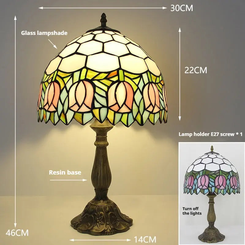 12inch Stained Glass Pastoral Floral Lampshade Tiffany Vintage Desk Lamp - CTL