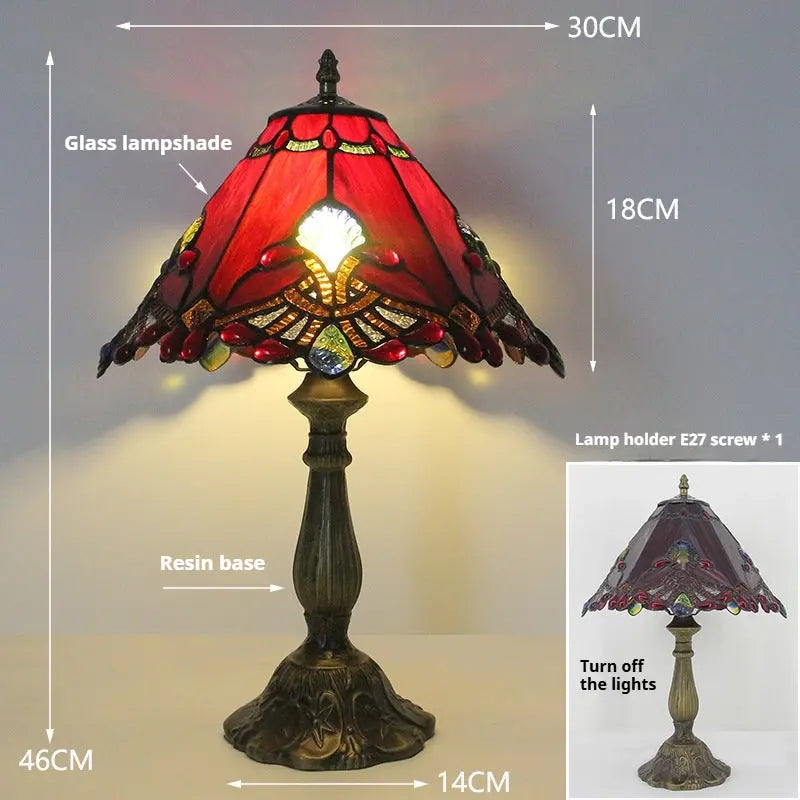 12inch Stained Glass Pastoral Floral Lampshade Tiffany Vintage Desk Lamp - CTL