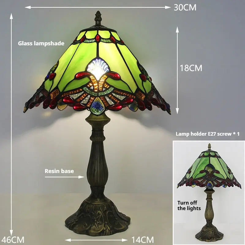 12inch Stained Glass Pastoral Floral Lampshade Tiffany Vintage Desk Lamp - CTL