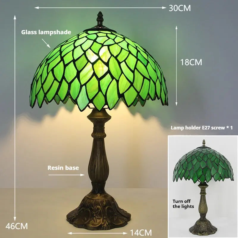 12inch Stained Glass Pastoral Floral Lampshade Tiffany Vintage Desk Lamp - CTL