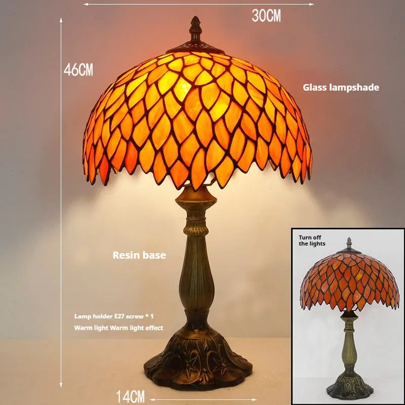 12inch Stained Glass Pastoral Floral Lampshade Tiffany Vintage Desk Lamp - CTL