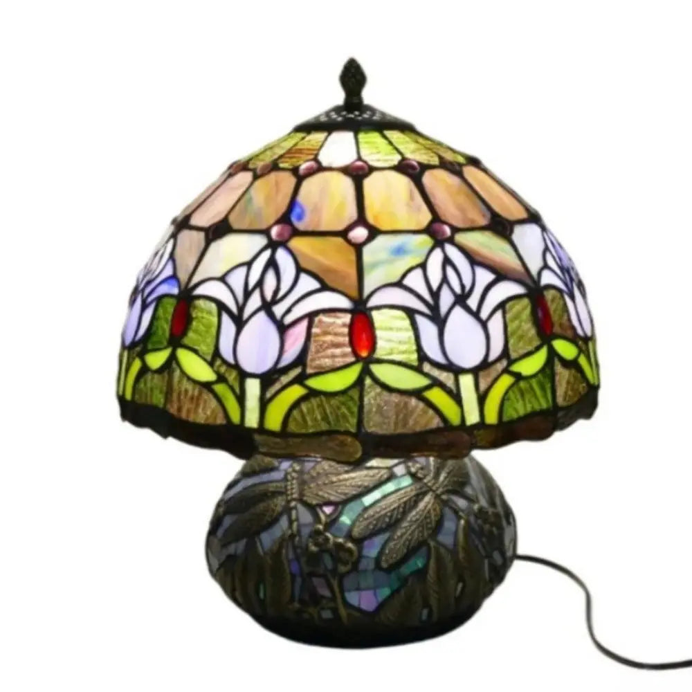 12inch Stained Glass Pattern Floral Lampshade Vintage Tiffany Style Table Lamps - CTL