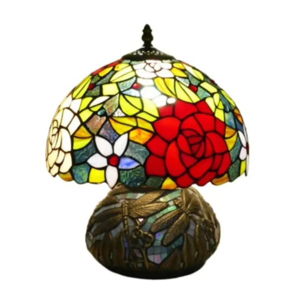 12inch Stained Glass Pattern Floral Lampshade Vintage Tiffany Style Table Lamps - CTL