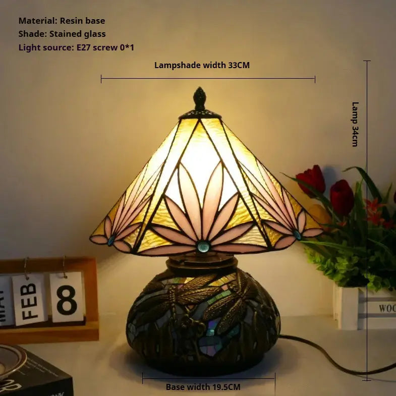 12inch Stained Glass Pattern Floral Lampshade Vintage Tiffany Style Table Lamps - CTL