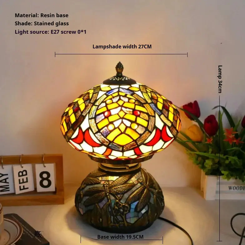 12inch Stained Glass Pattern Floral Lampshade Vintage Tiffany Style Table Lamps - CTL