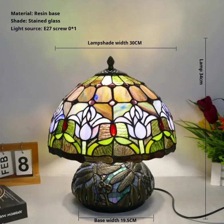 12inch Stained Glass Pattern Floral Lampshade Vintage Tiffany Style Table Lamps - CTL