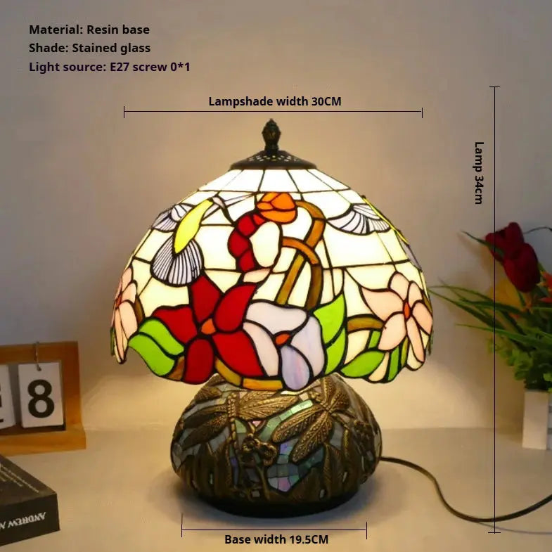 12inch Stained Glass Pattern Floral Lampshade Vintage Tiffany Style Table Lamps - CTL