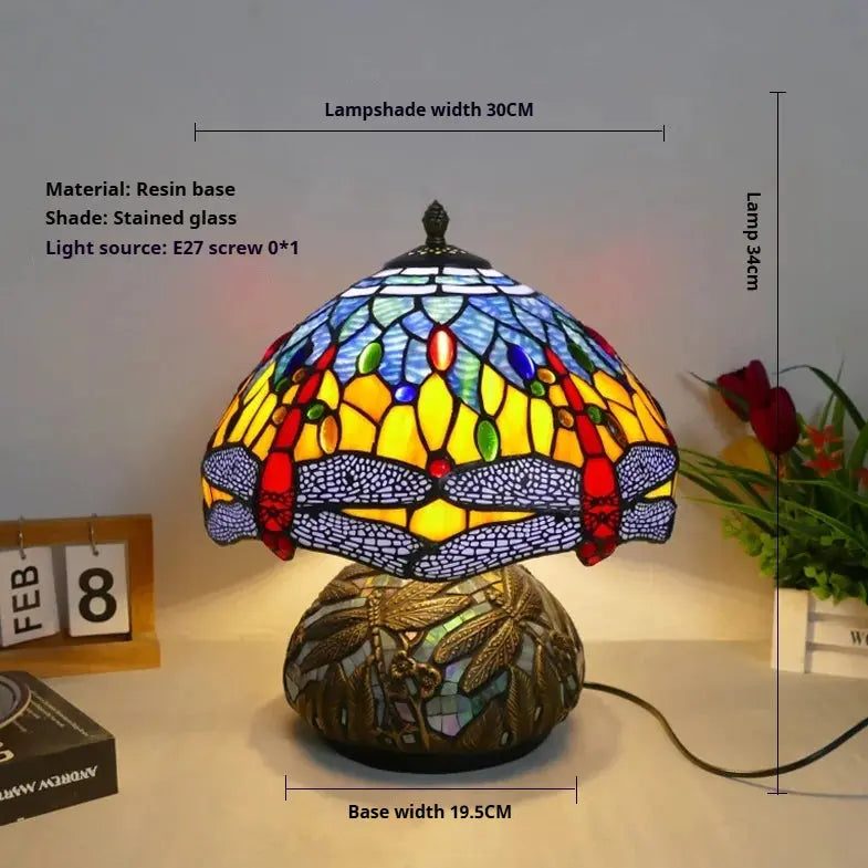 12inch Stained Glass Pattern Floral Lampshade Vintage Tiffany Style Table Lamps - CTL