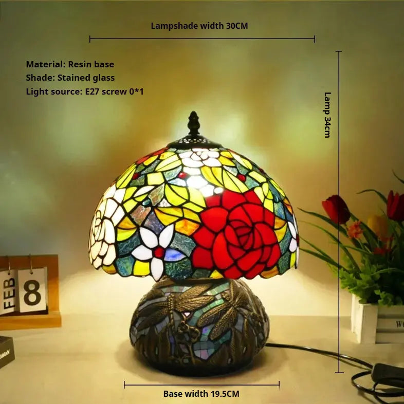 12inch Stained Glass Pattern Floral Lampshade Vintage Tiffany Style Table Lamps - CTL