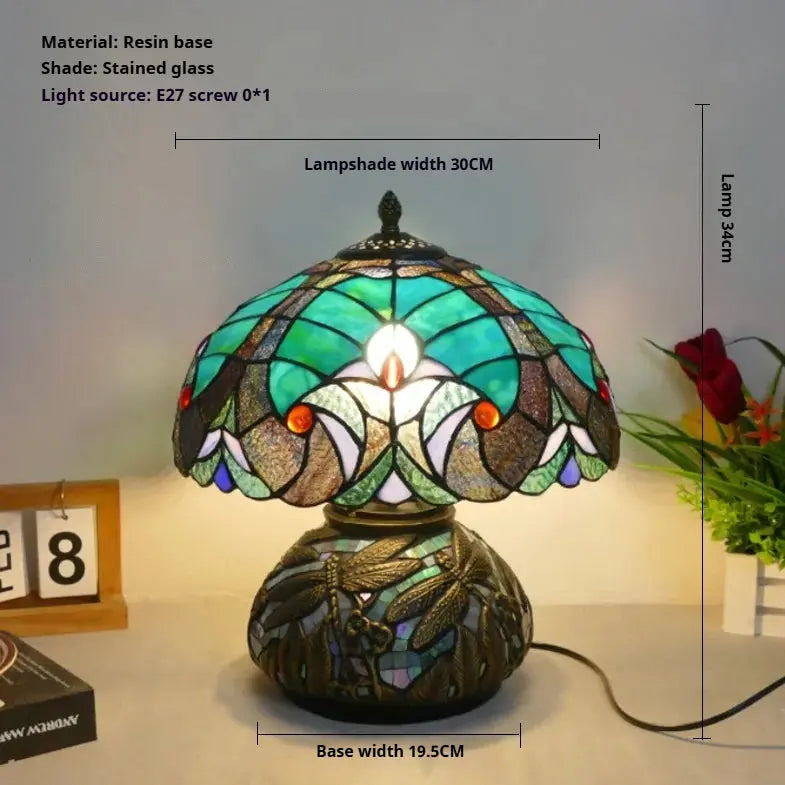 12inch Stained Glass Pattern Floral Lampshade Vintage Tiffany Style Table Lamps - CTL