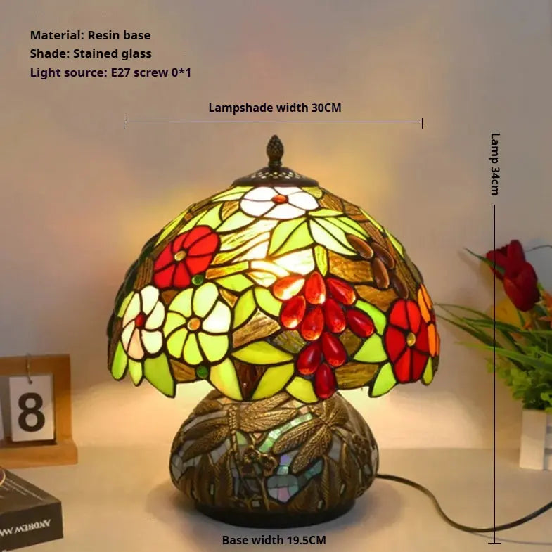 12inch Stained Glass Pattern Floral Lampshade Vintage Tiffany Style Table Lamps - CTL