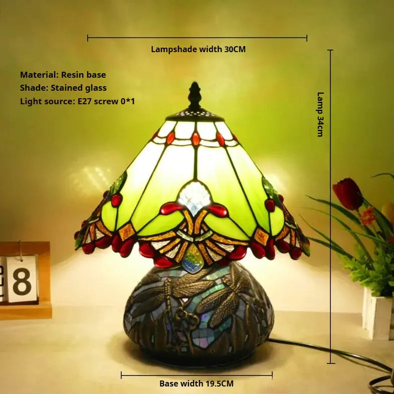 12inch Stained Glass Pattern Floral Lampshade Vintage Tiffany Style Table Lamps - CTL