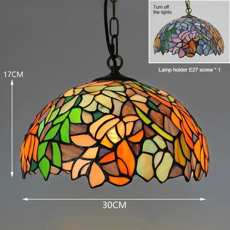 12inch Stained Glass Pendant Light Wisteria Art Lampshade Tiffany Style Hanging Lamp - CTL
