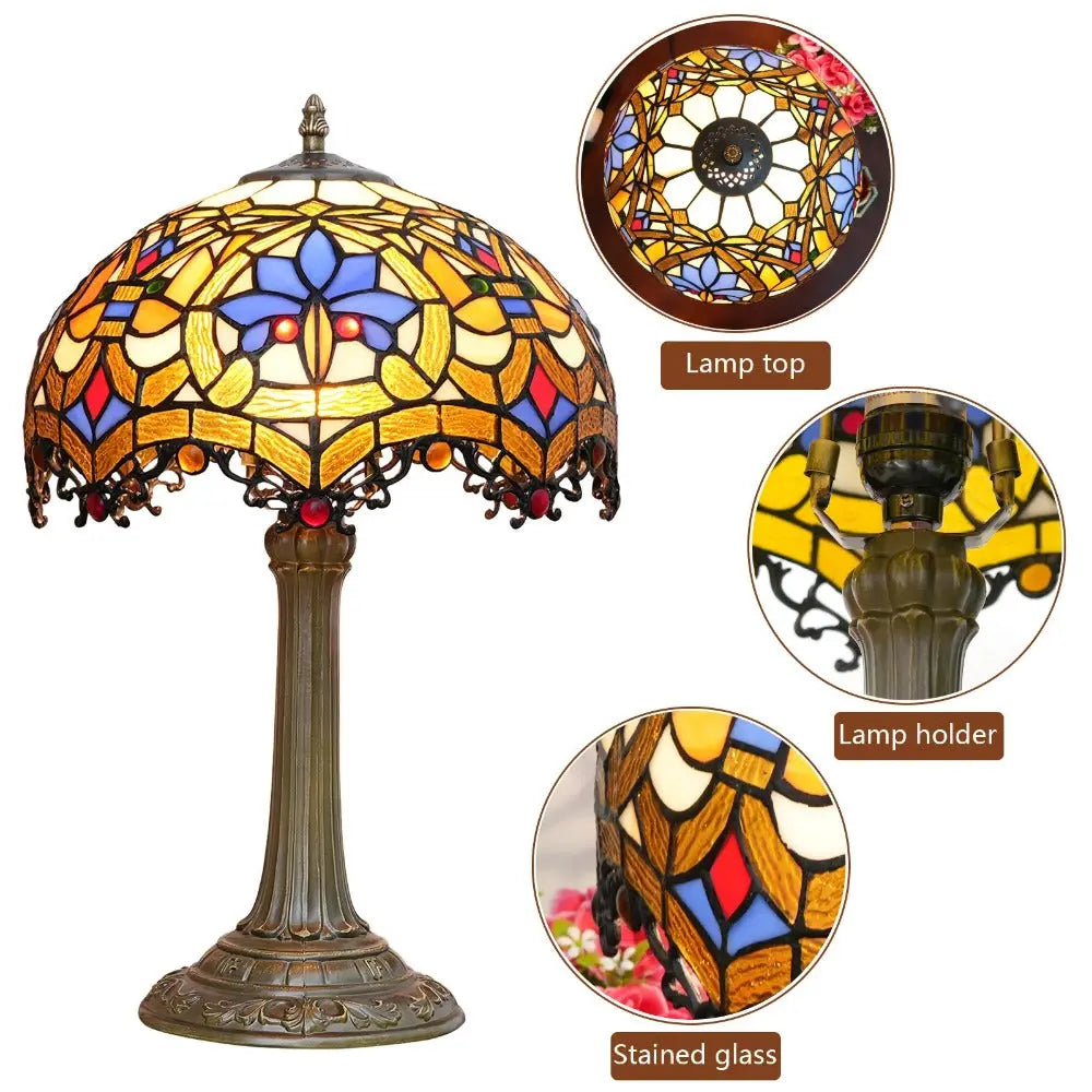 12inch Stained Glass Retro Heart-shaped Beads Lampshade Vintage Tiffany Table Lamp - CTL