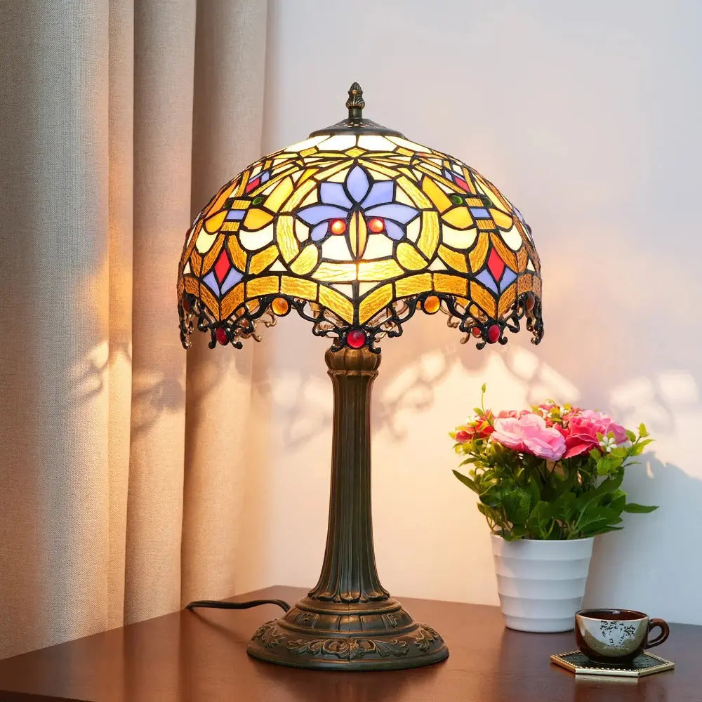12inch Stained Glass Retro Heart-shaped Beads Lampshade Vintage Tiffany Table Lamp - CTL