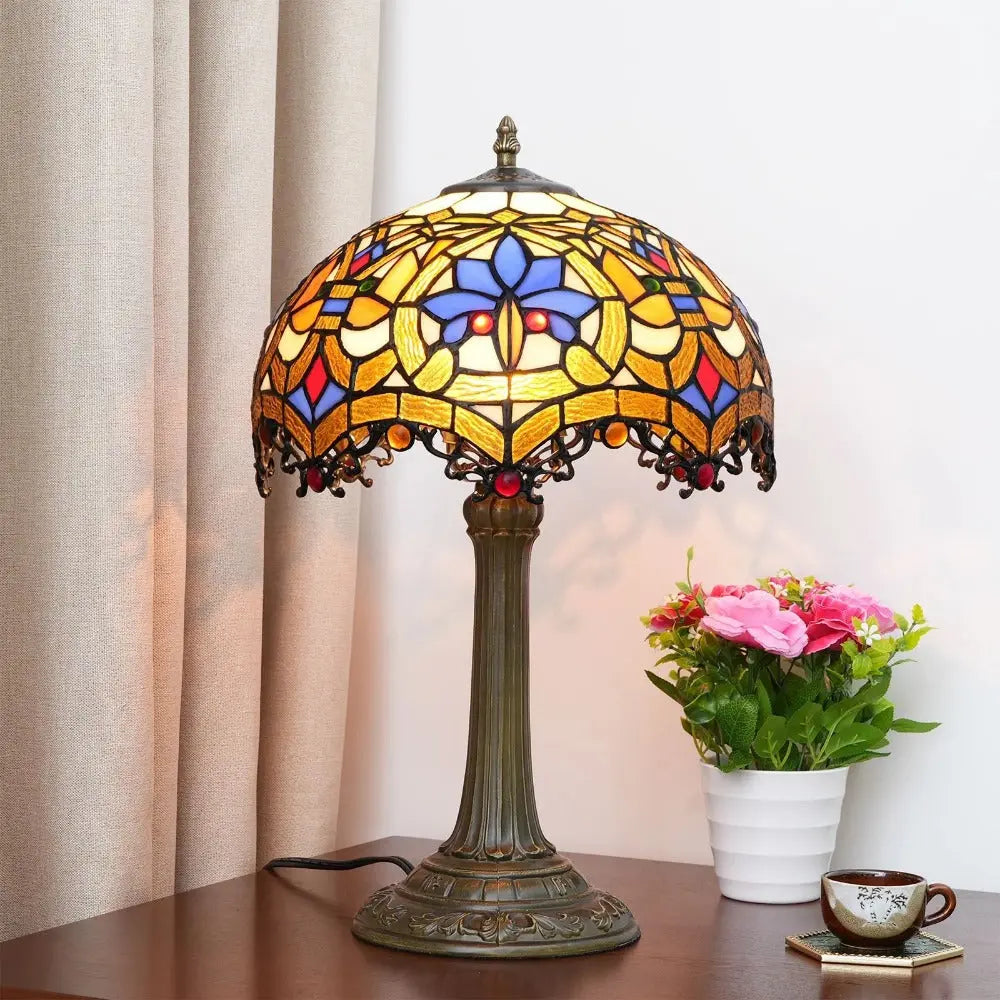 12inch Stained Glass Retro Heart-shaped Beads Lampshade Vintage Tiffany Table Lamp - CTL